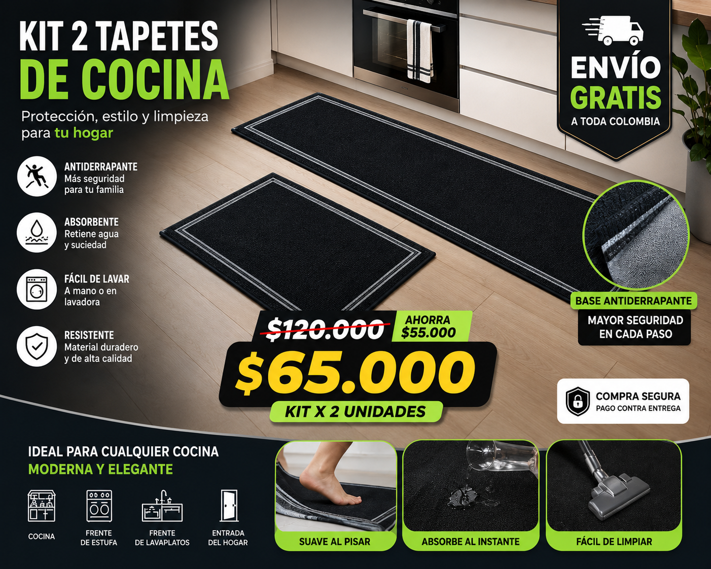 Tapete Alfombra Cocina combo 2x1
